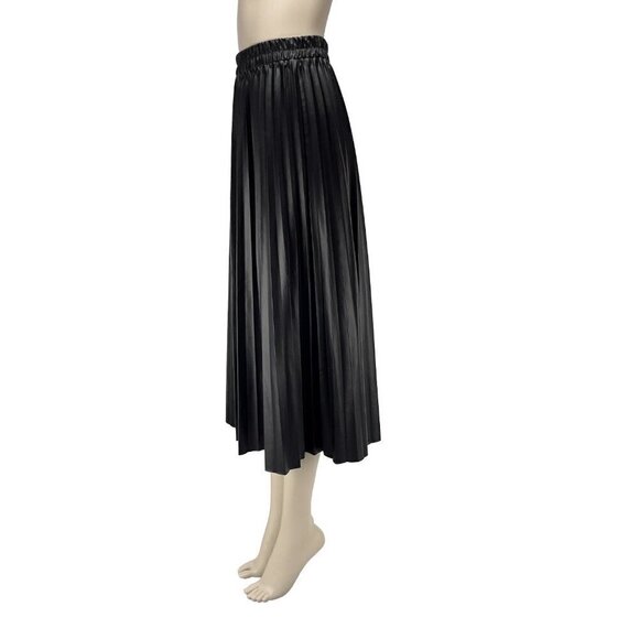 3.3 Fieldtrip Winter PU Leather Pleated Long High Waist Midi Skirt - Picture 5 of 10
